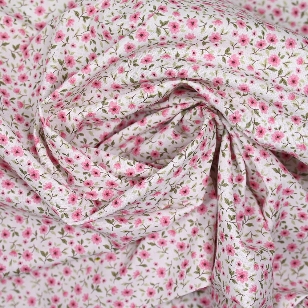 Coton imprimé champêtre rose fond blanc - Image 2