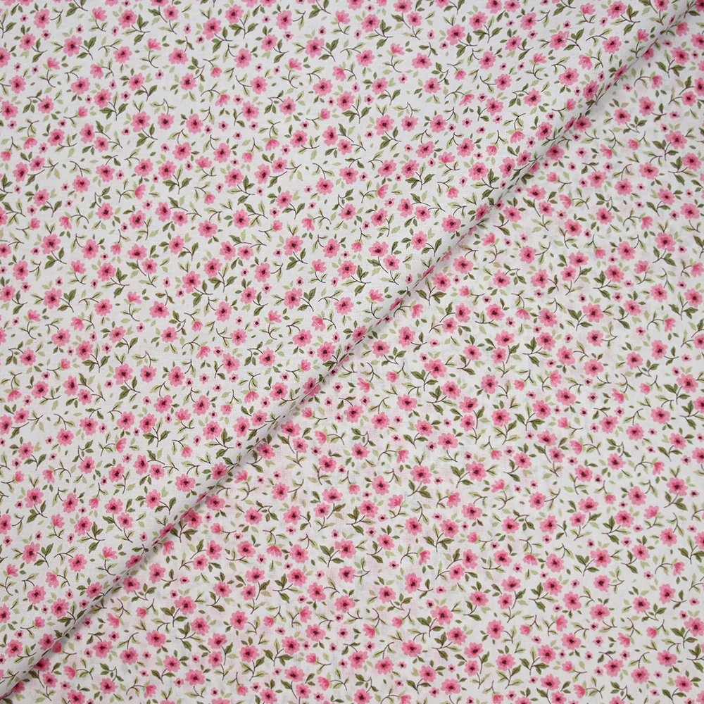 Coton imprimé champêtre rose fond blanc - Image 4