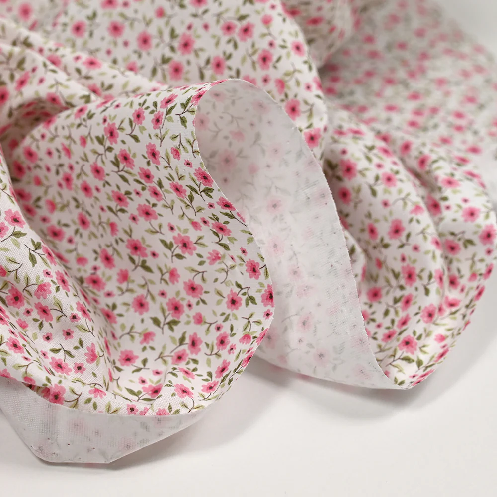 Coton imprimé champêtre rose fond blanc - Image 5