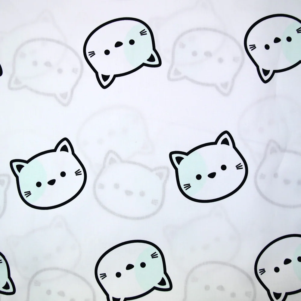 Coton imprimé chat kawai fond blanc - Image 3