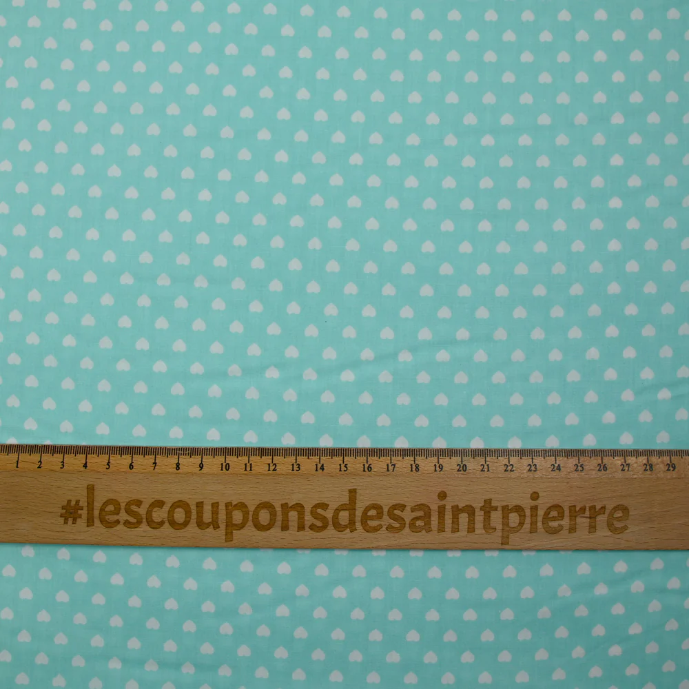Coton imprimé coeur 5mm aigue-marine - Image 3