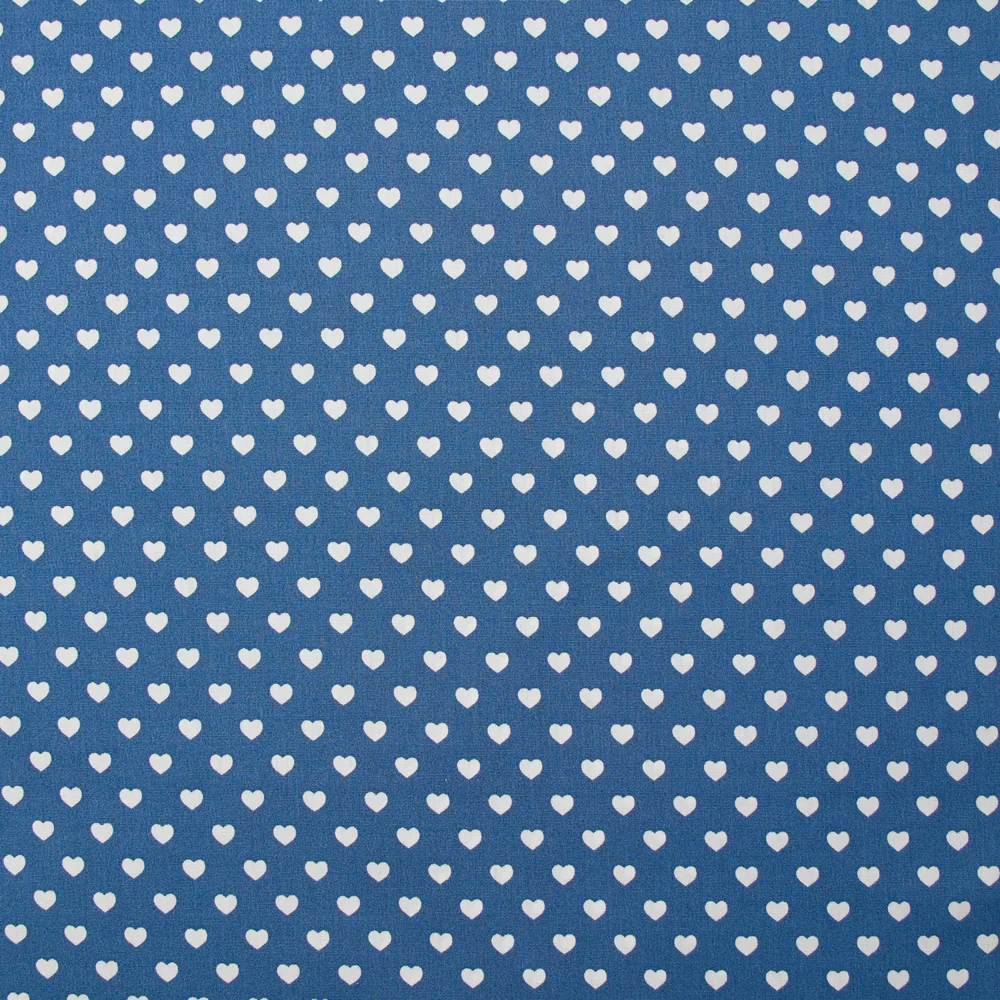 Coton imprimé coeur 5mm bleu jean