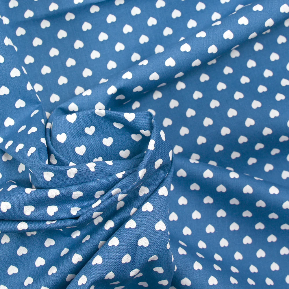 Coton imprimé coeur 5mm bleu jean - Image 2