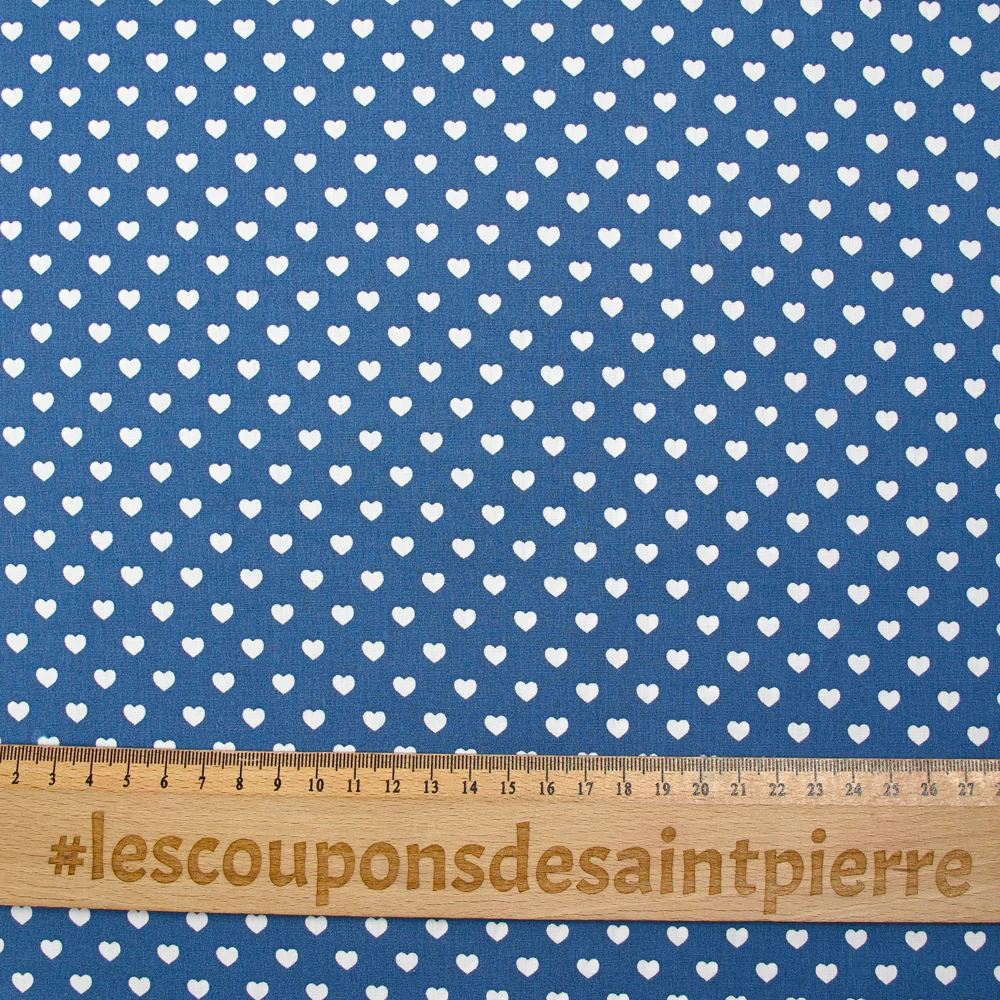 Coton imprimé coeur 5mm bleu jean - Image 3