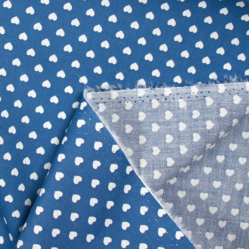 Coton imprimé coeur 5mm bleu jean - Image 4