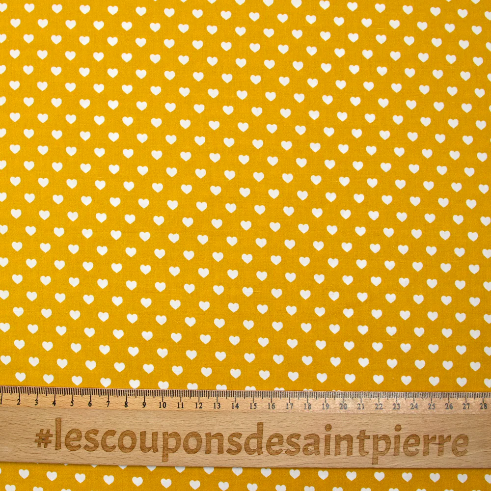 Coton imprimé coeur 5mm moutarde - Image 3