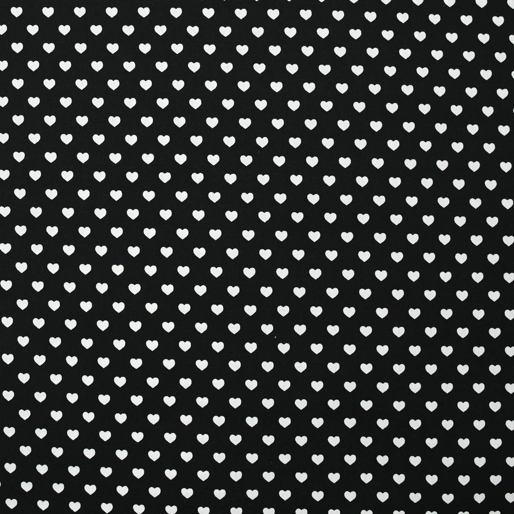 Coton imprimé coeur 5mm noir