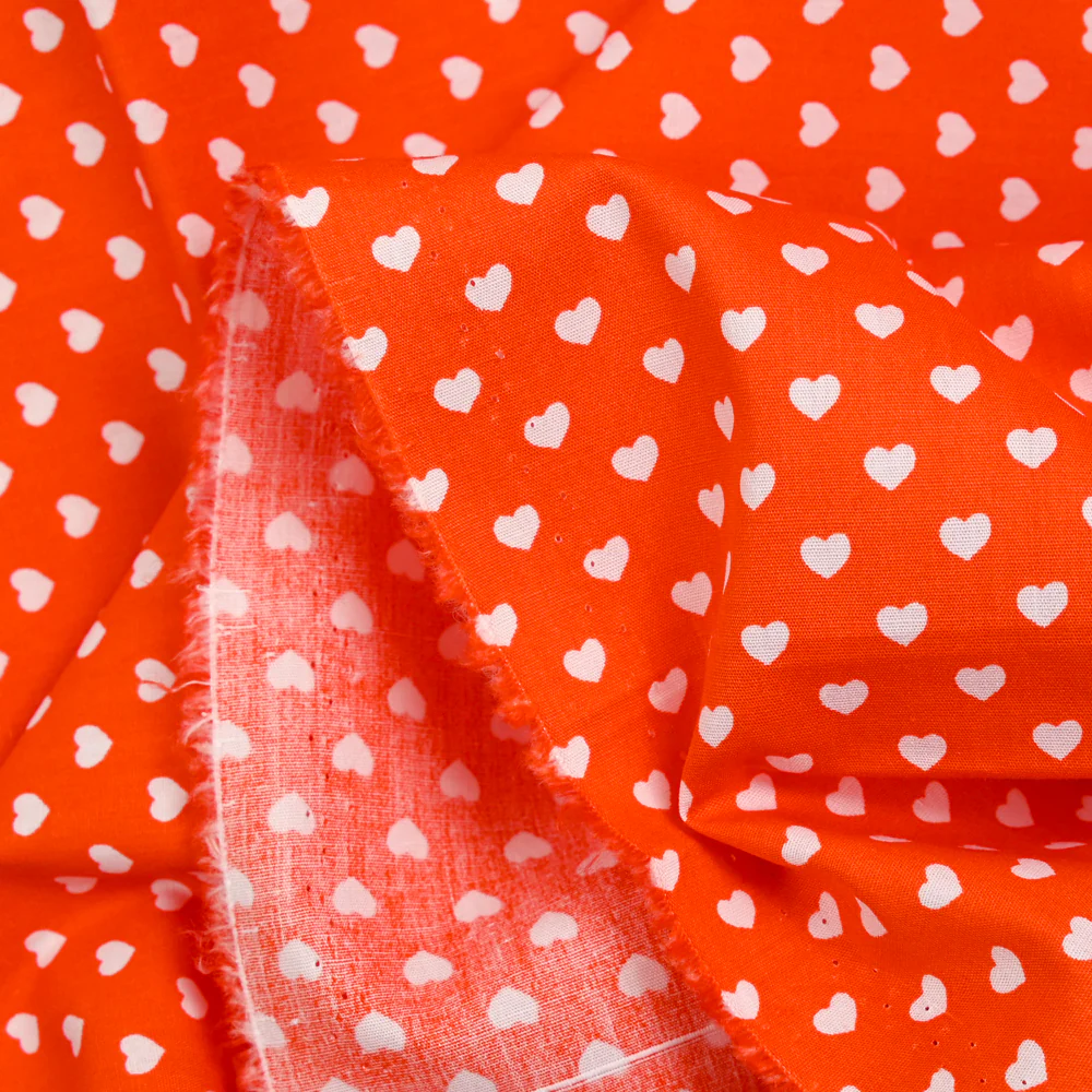 Coton imprimé coeur 5mm orange - Image 3