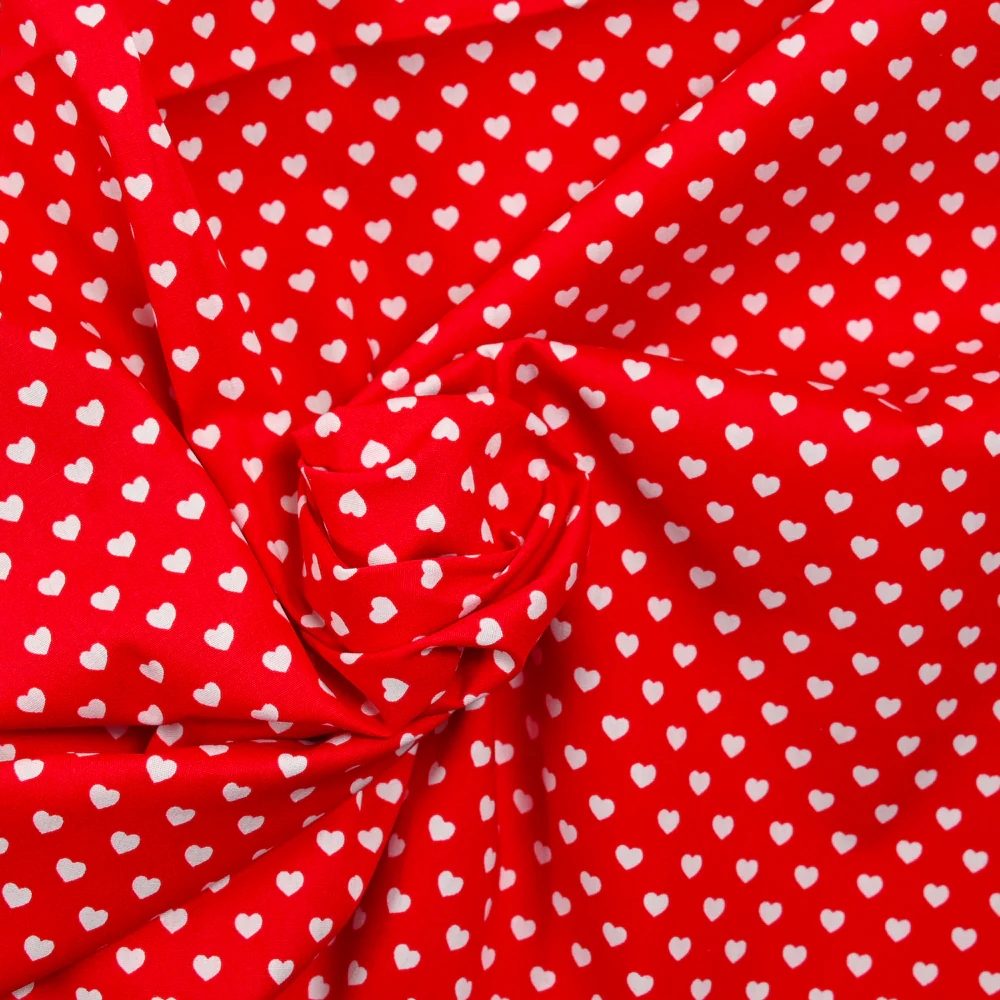 Coton imprimé coeur 5mm rouge - Image 2