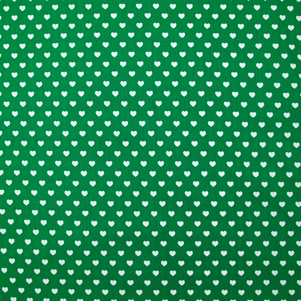 Coton imprimé coeur 5mm vert