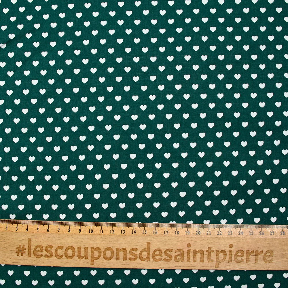 Coton imprimé coeur 5mm vert forêt - Image 3