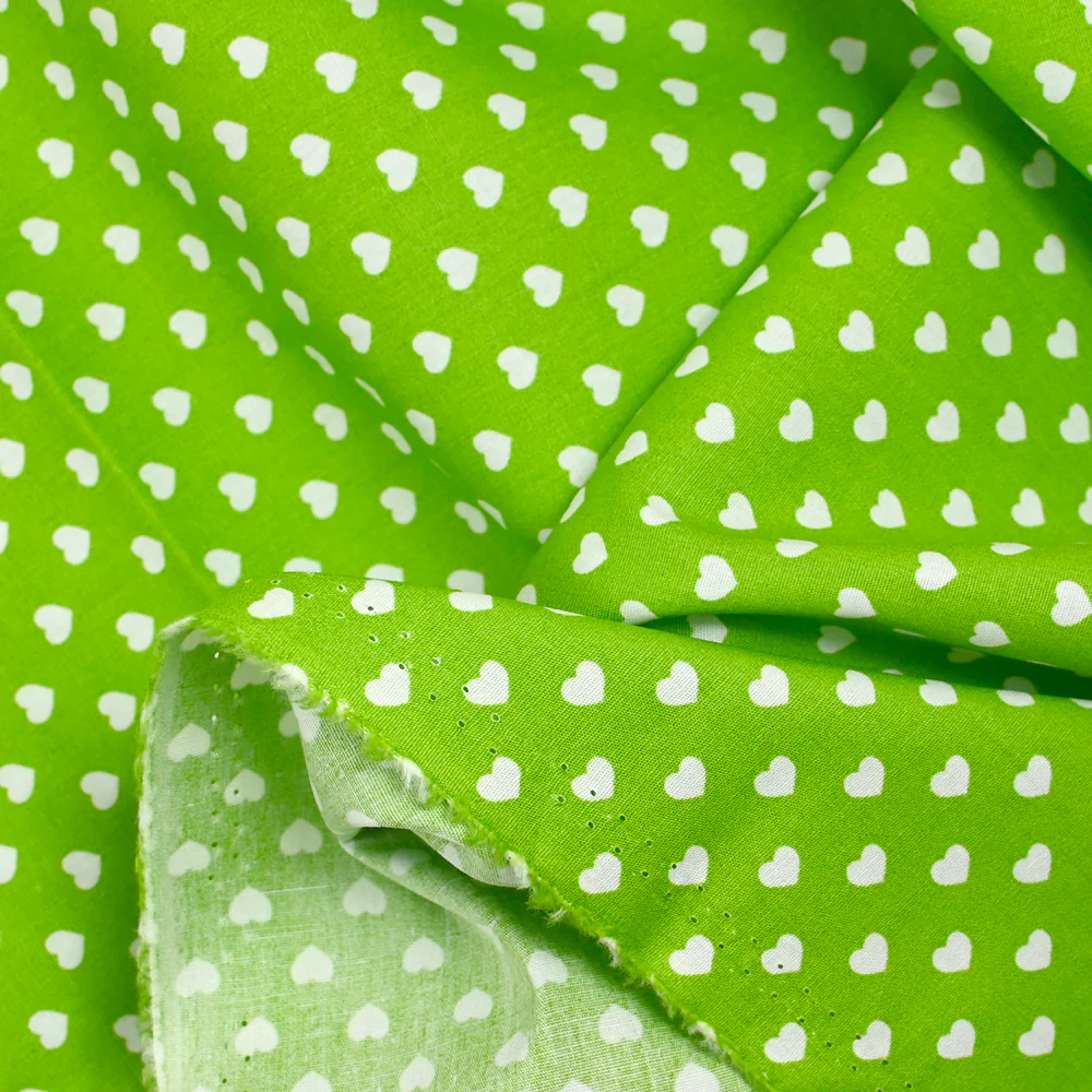 Coton imprimé coeur 5mm vert pomme - Image 3
