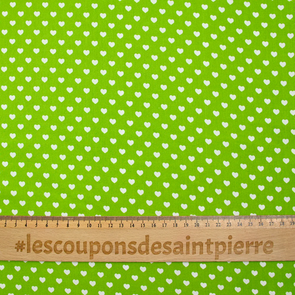 Coton imprimé coeur 5mm vert pomme - Image 4