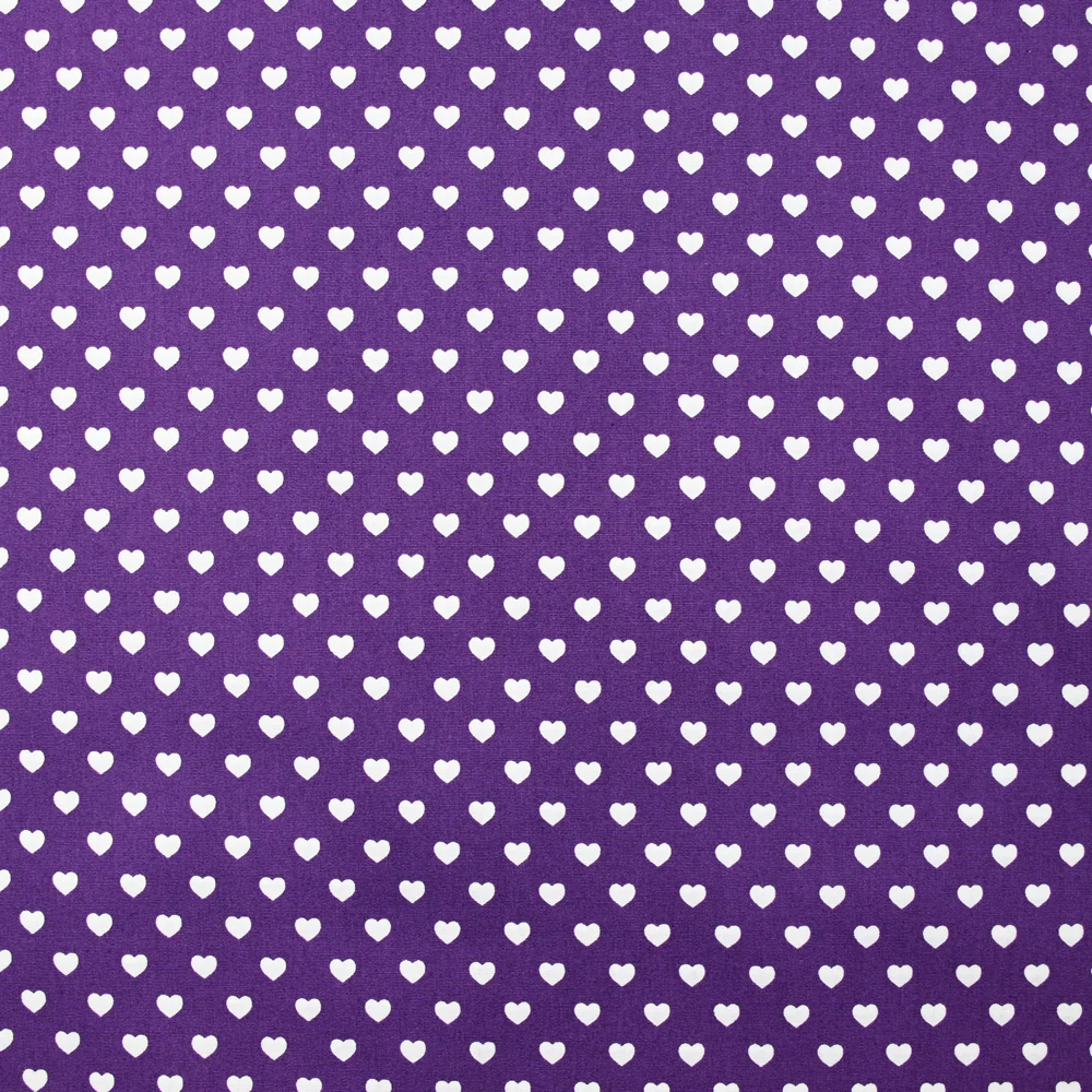 Coton imprimé coeur 5mm violet
