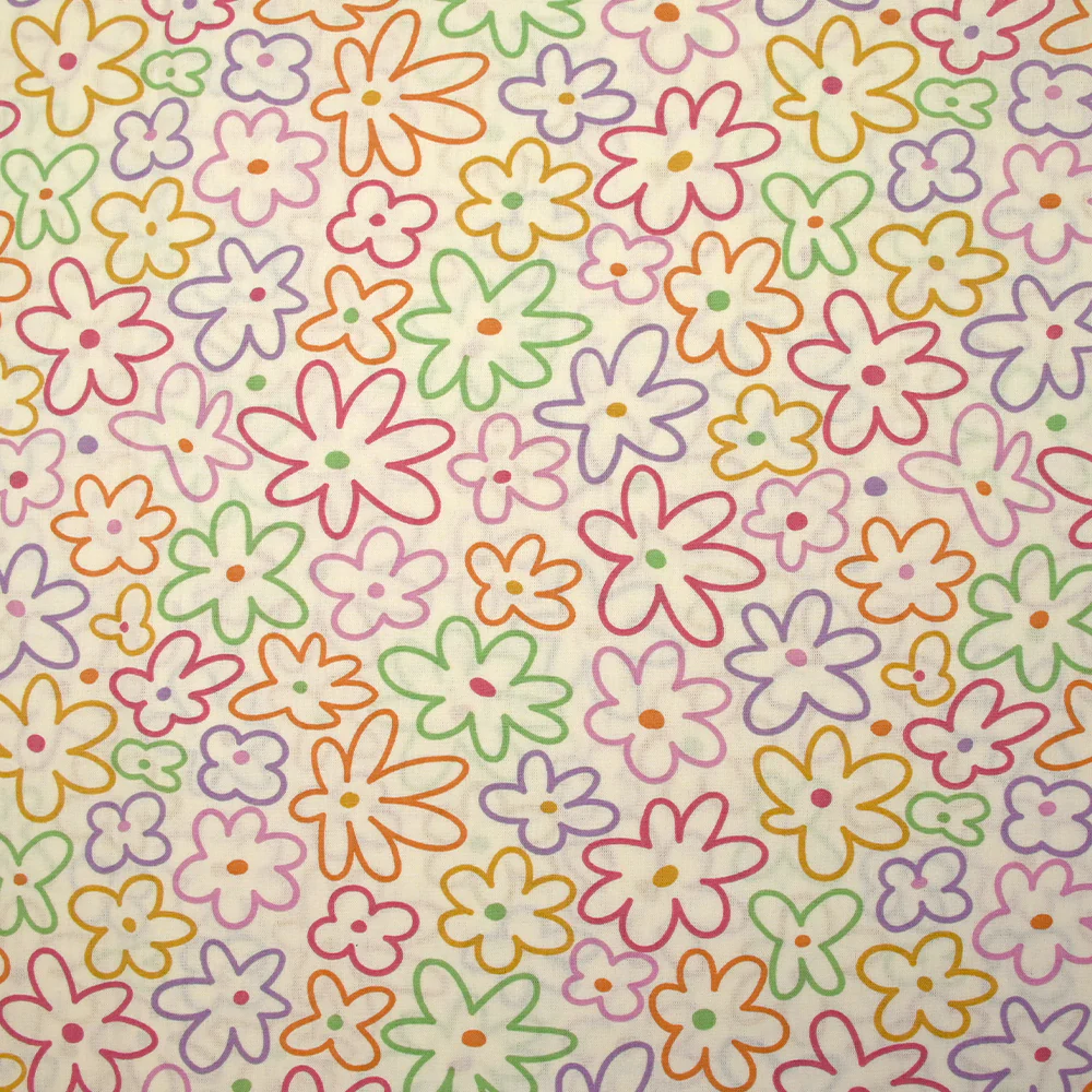 Coton imprimé contour de fleurs fond écru