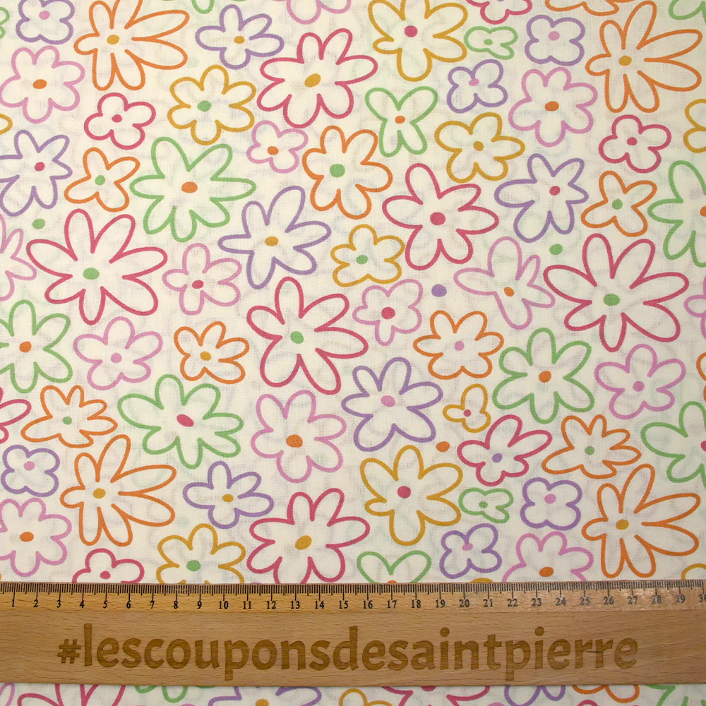 Coton imprimé contour de fleurs fond écru - Image 3