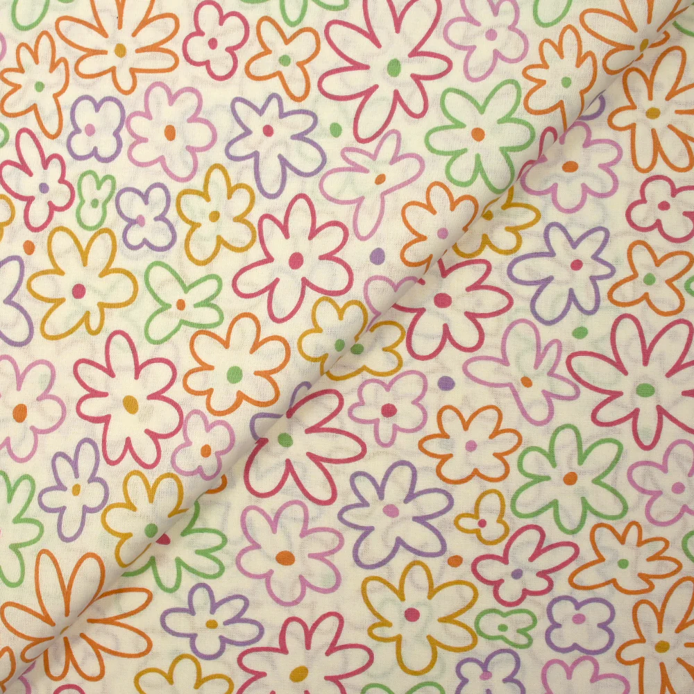 Coton imprimé contour de fleurs fond écru - Image 4