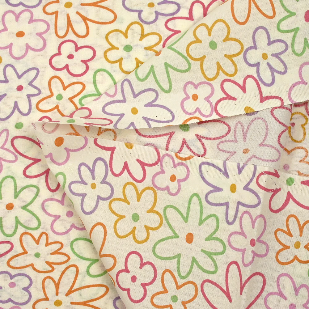 Coton imprimé contour de fleurs fond écru - Image 5