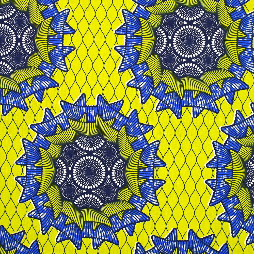 Coton imprimé ethnique Zwolle bleu fond jaune