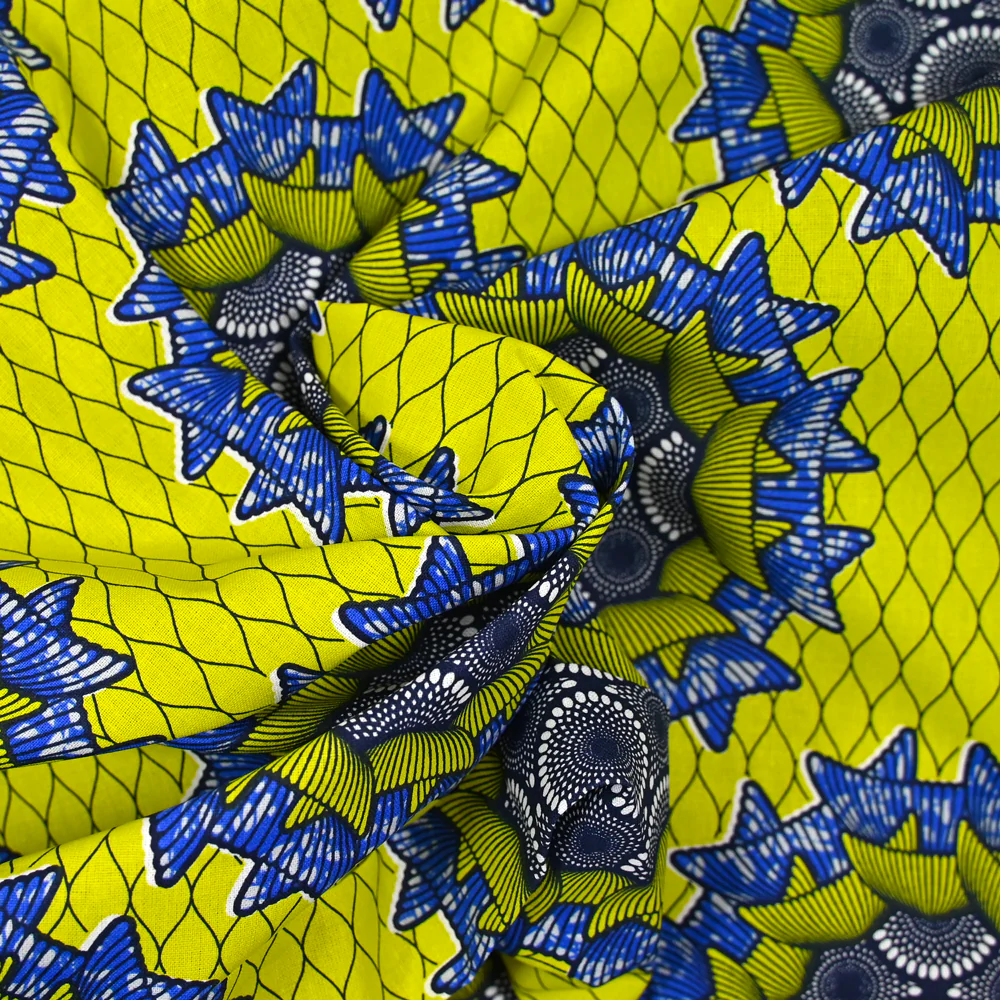 Coton imprimé ethnique Zwolle bleu fond jaune - Image 2