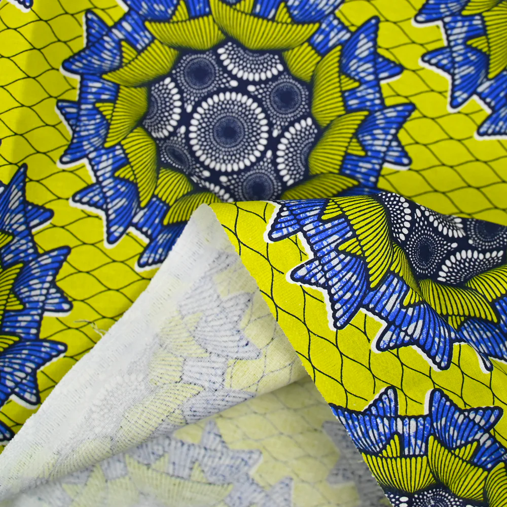 Coton imprimé ethnique Zwolle bleu fond jaune - Image 4