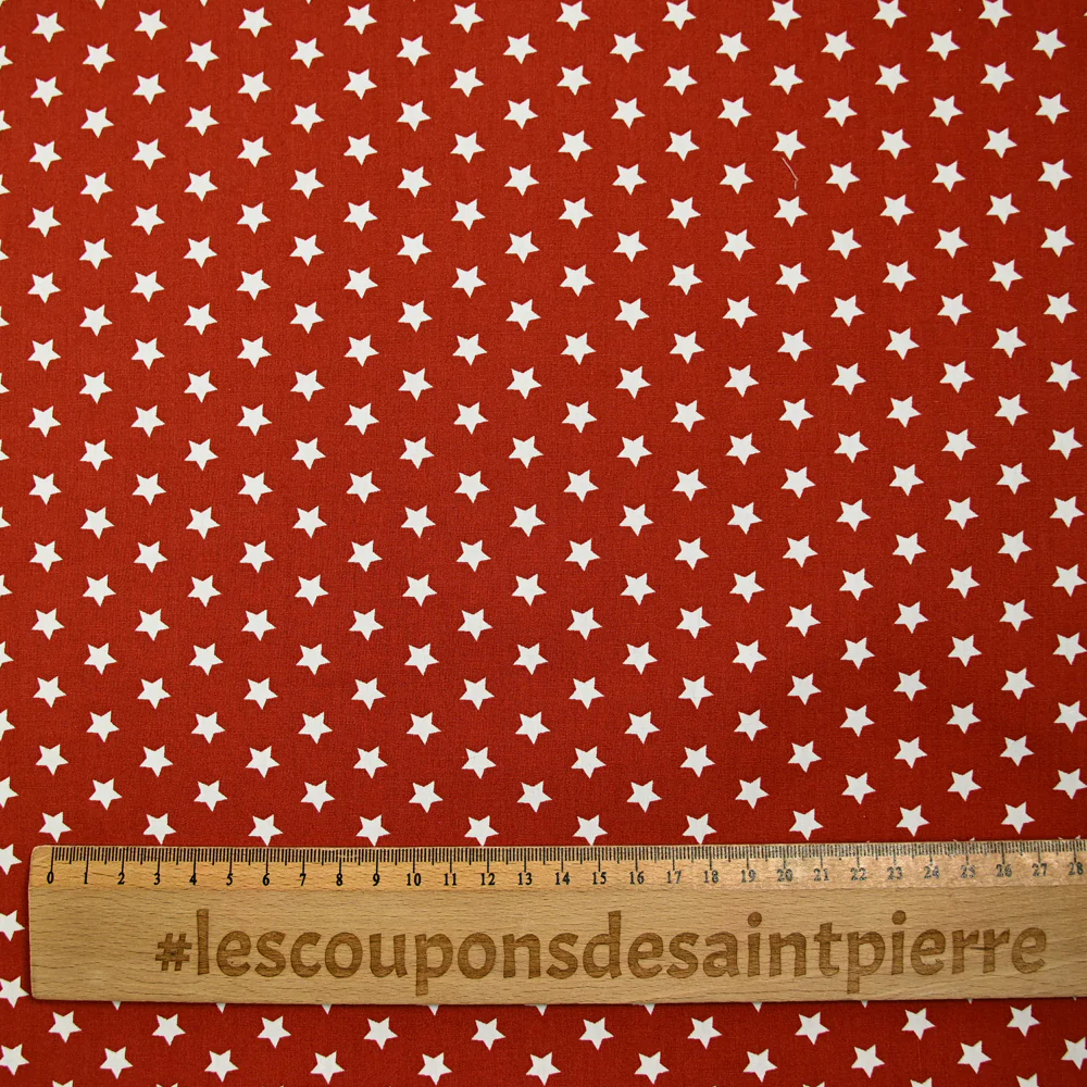 Coton imprimé étoile 1cm brique - Image 3