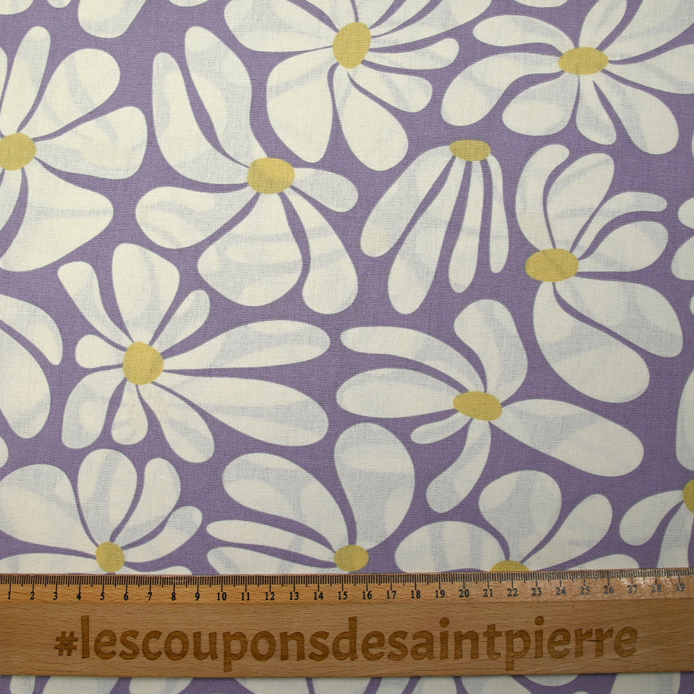 Coton imprimé flower rétro fond lilas - Image 3