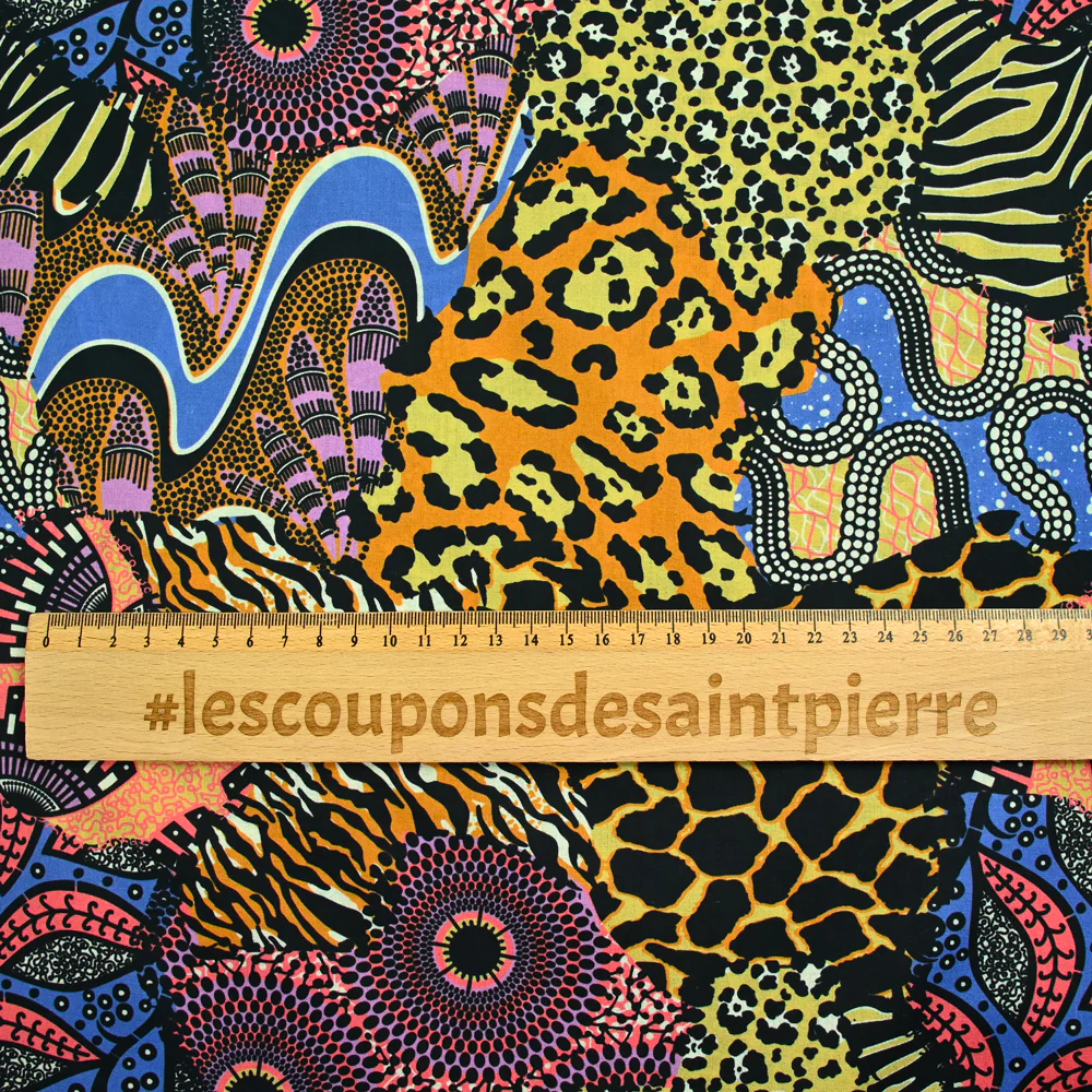 Coton imprimé Giulia ethnique bleu et noir au mètre - Image 4