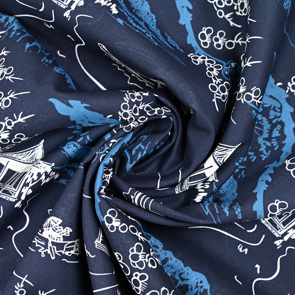 Coton imprimé japonisant fond bleu marine - Image 2