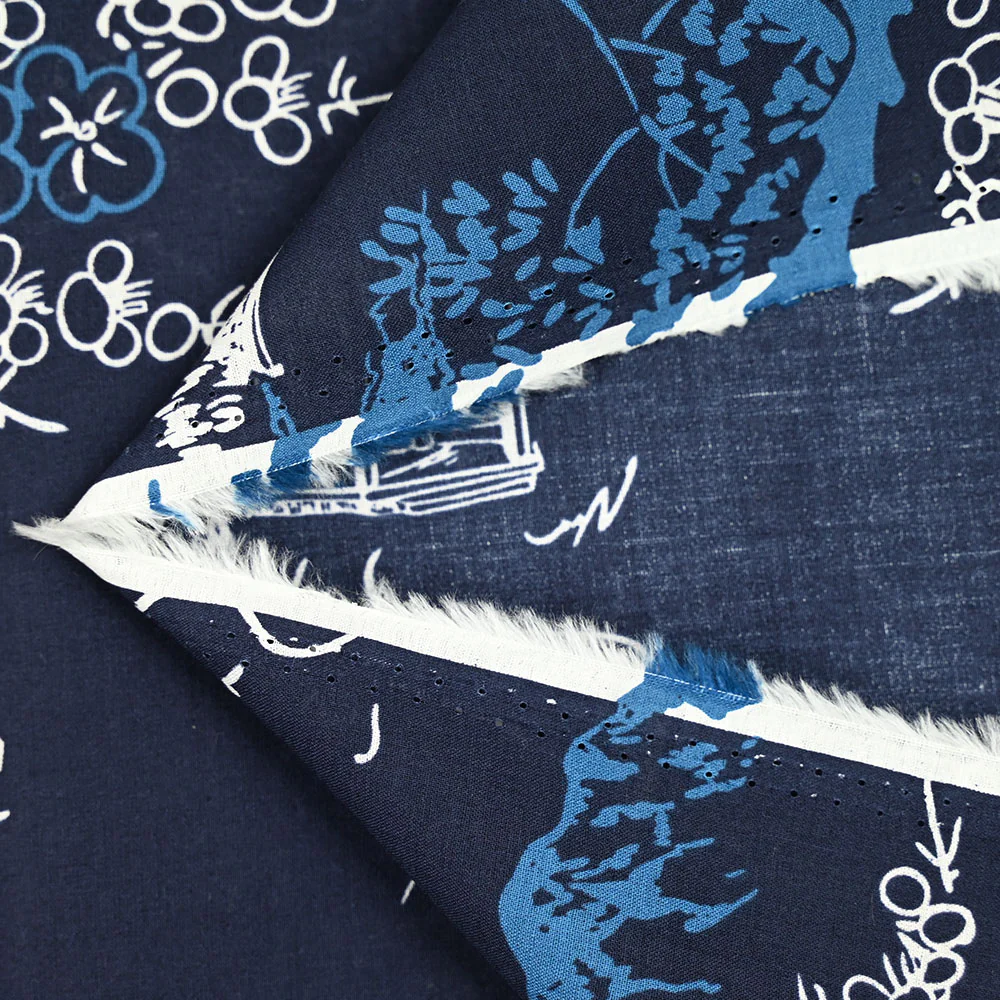 Coton imprimé japonisant fond bleu marine - Image 4