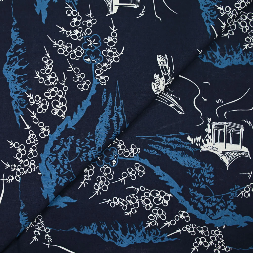Coton imprimé japonisant fond bleu marine - Image 5