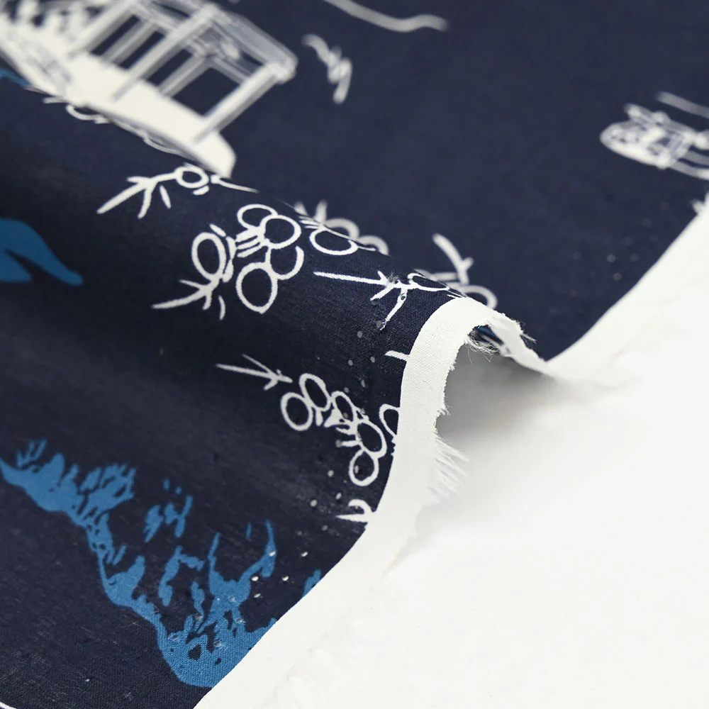 Coton imprimé japonisant fond bleu marine - Image 6