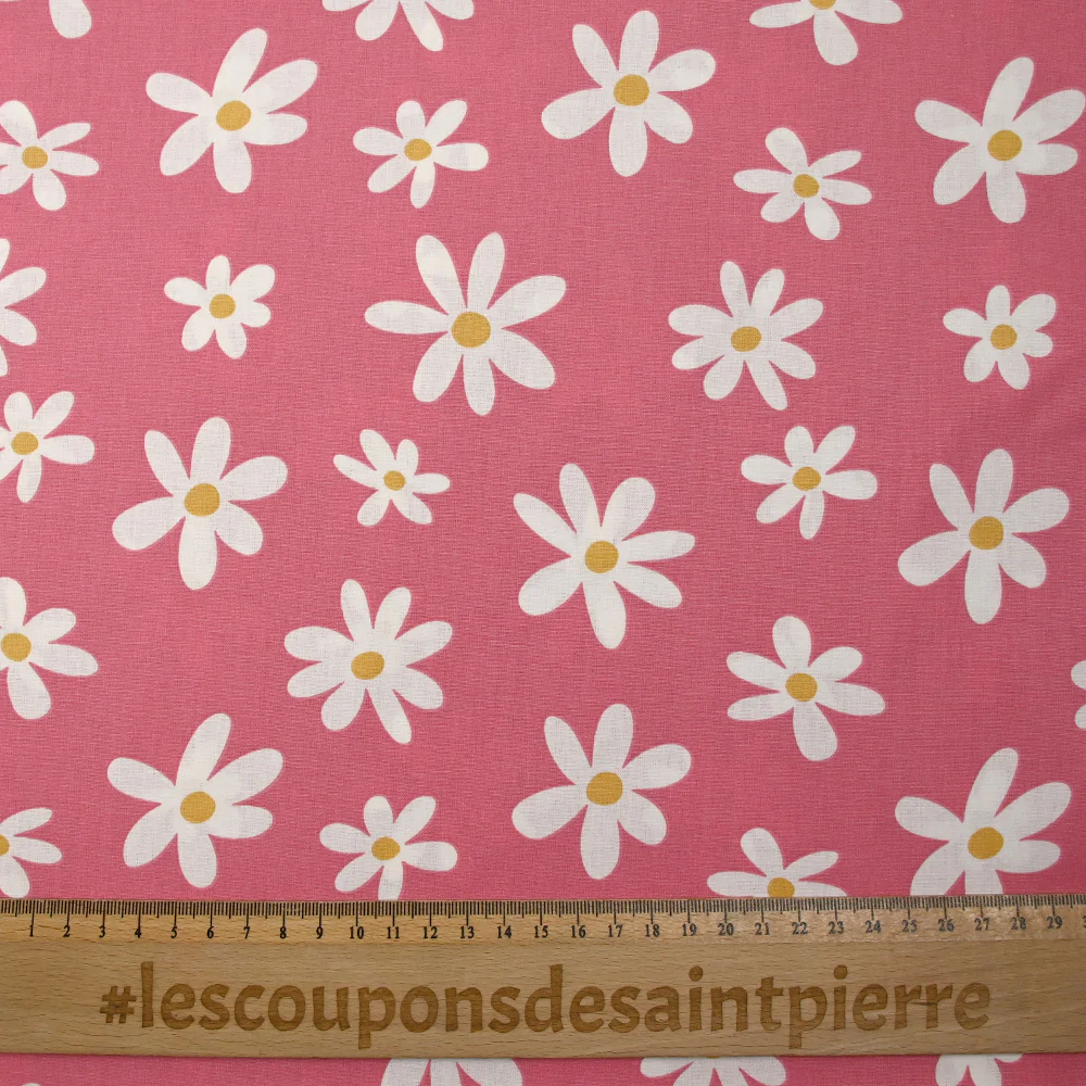 Coton imprimé les fleurs d'Alisson fond rose - Image 3