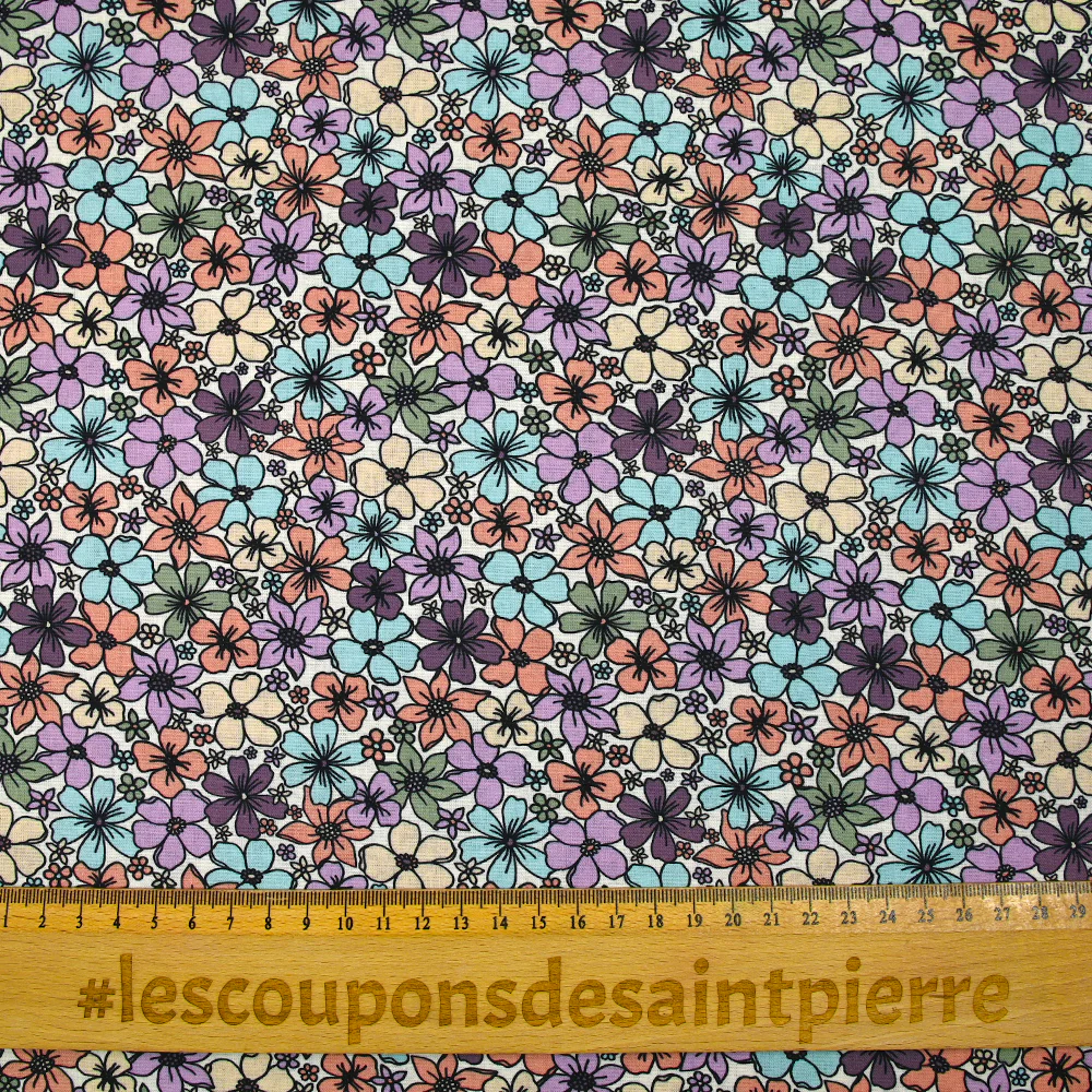 Coton imprimé les fleurs de Cassandra fond blanc cassé - Image 3