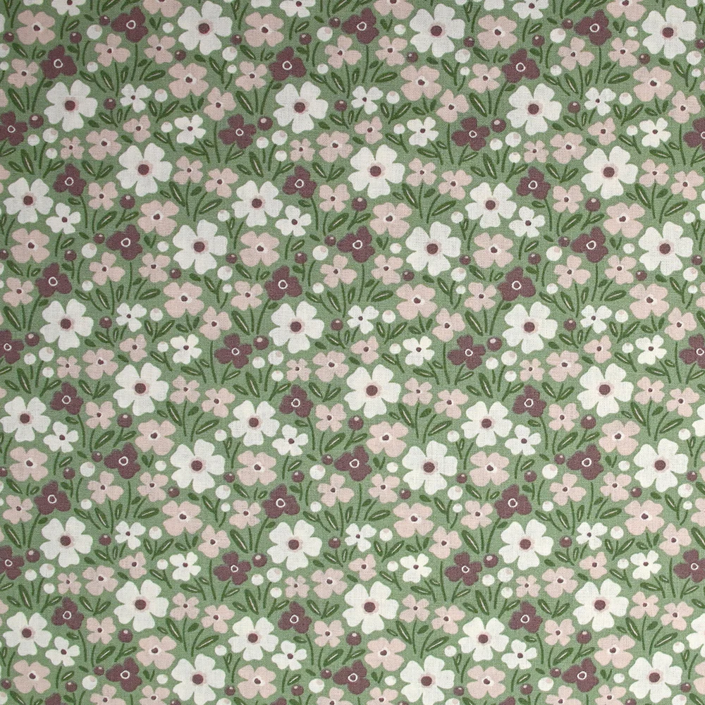 Coton imprimé les fleurs de Jeny fond vert