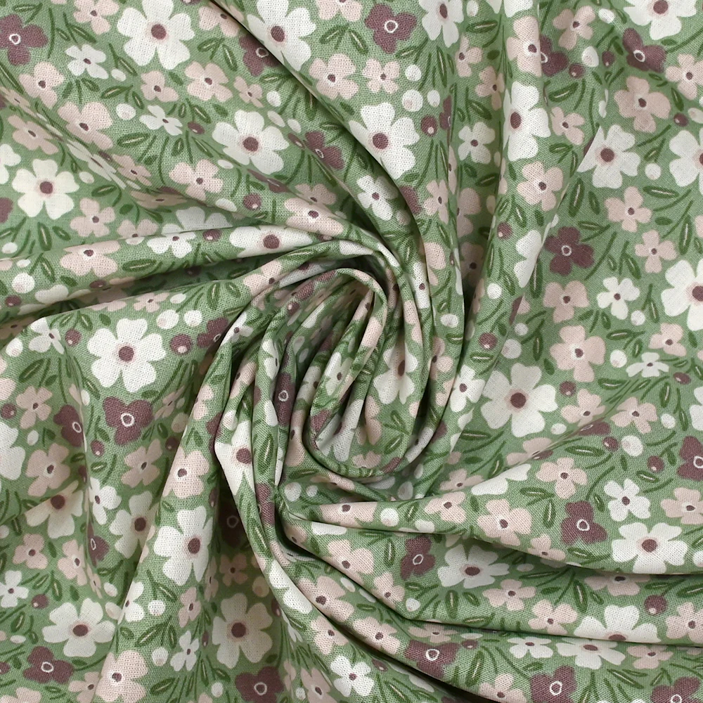 Coton imprimé les fleurs de Jeny fond vert - Image 2