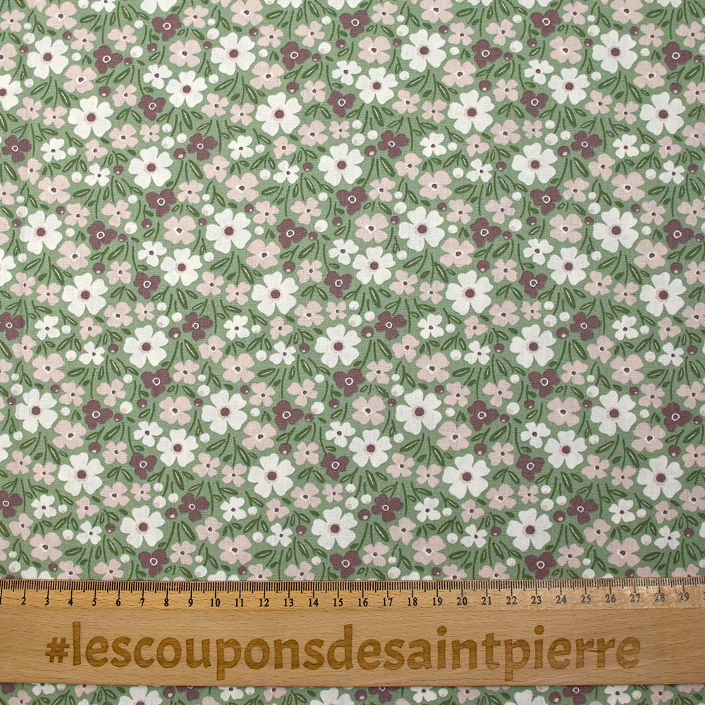 Coton imprimé les fleurs de Jeny fond vert - Image 3