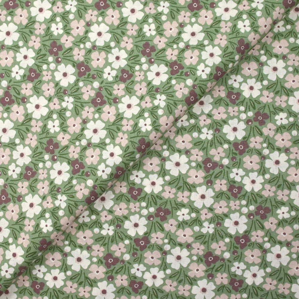 Coton imprimé les fleurs de Jeny fond vert - Image 4