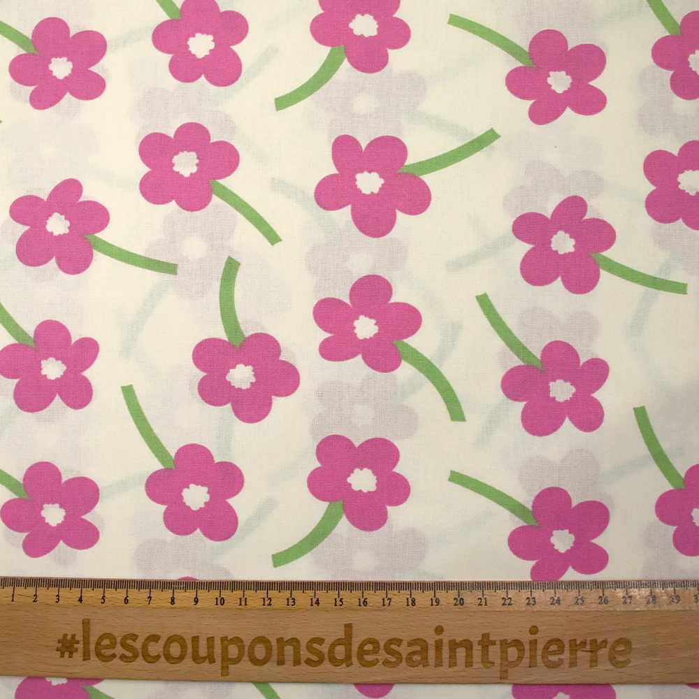 Coton imprimé les fleurs de Rose fond écru - Image 3