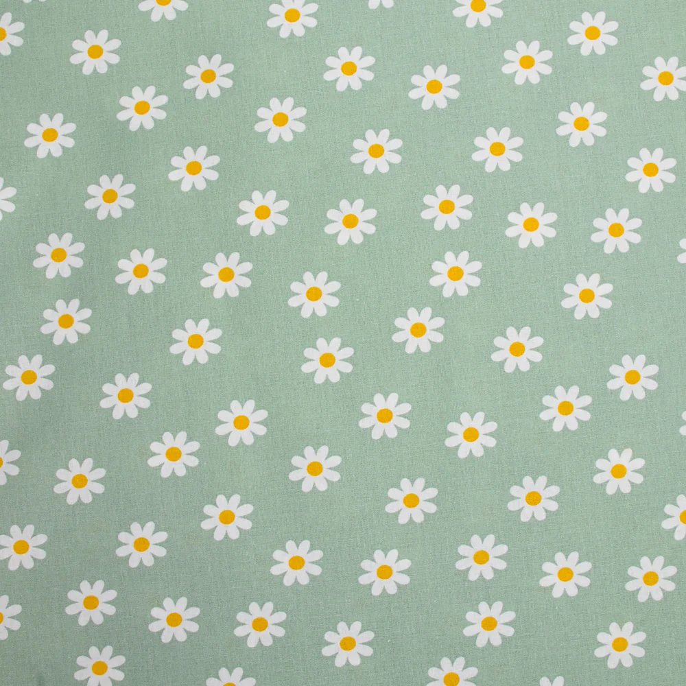Coton imprimé marguerite fond céladon