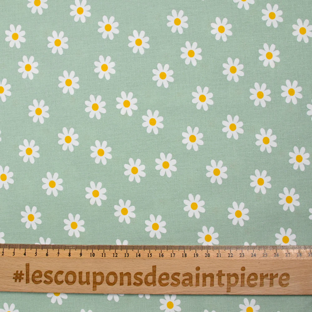 Coton imprimé marguerite fond céladon - Image 3