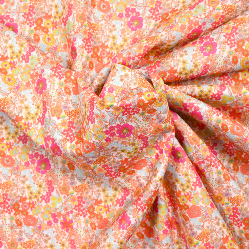 Coton imprimé Matilde fleurs mandarine et rose au mètre - Image 3