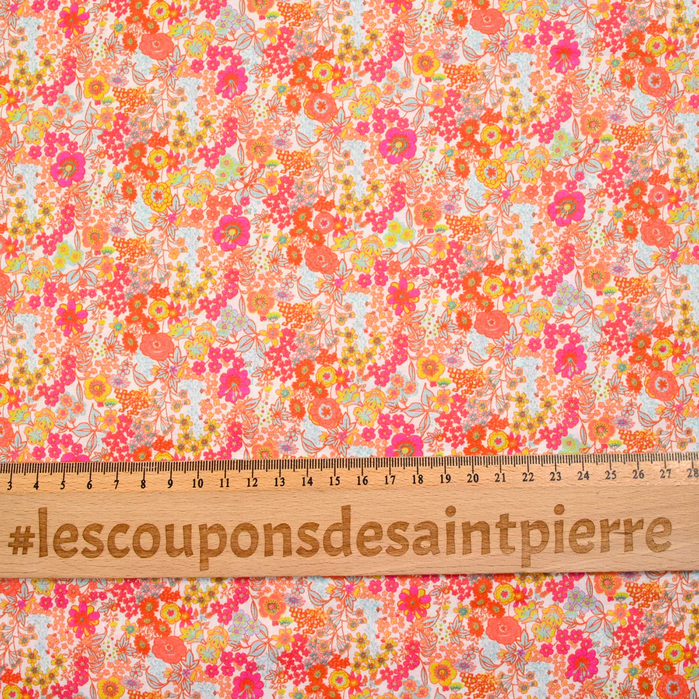 Coton imprimé Matilde fleurs mandarine et rose au mètre - Image 4