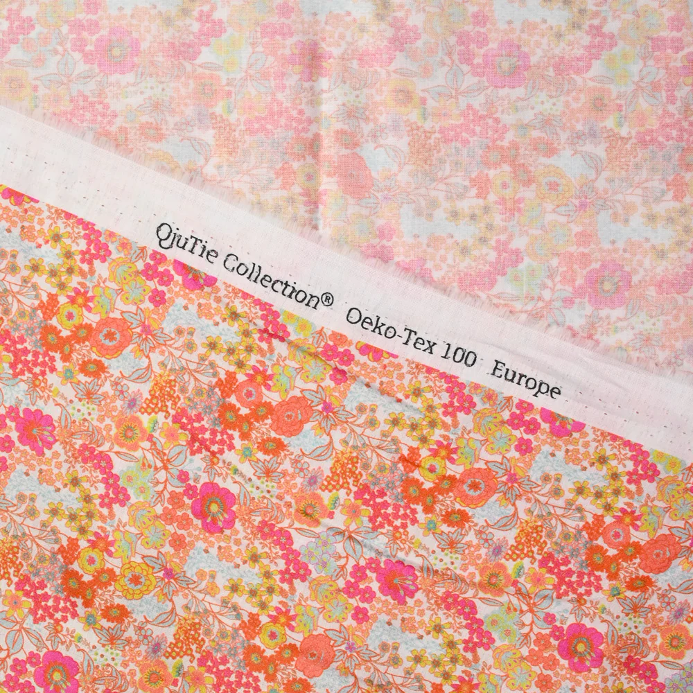Coton imprimé Matilde fleurs mandarine et rose au mètre - Image 5
