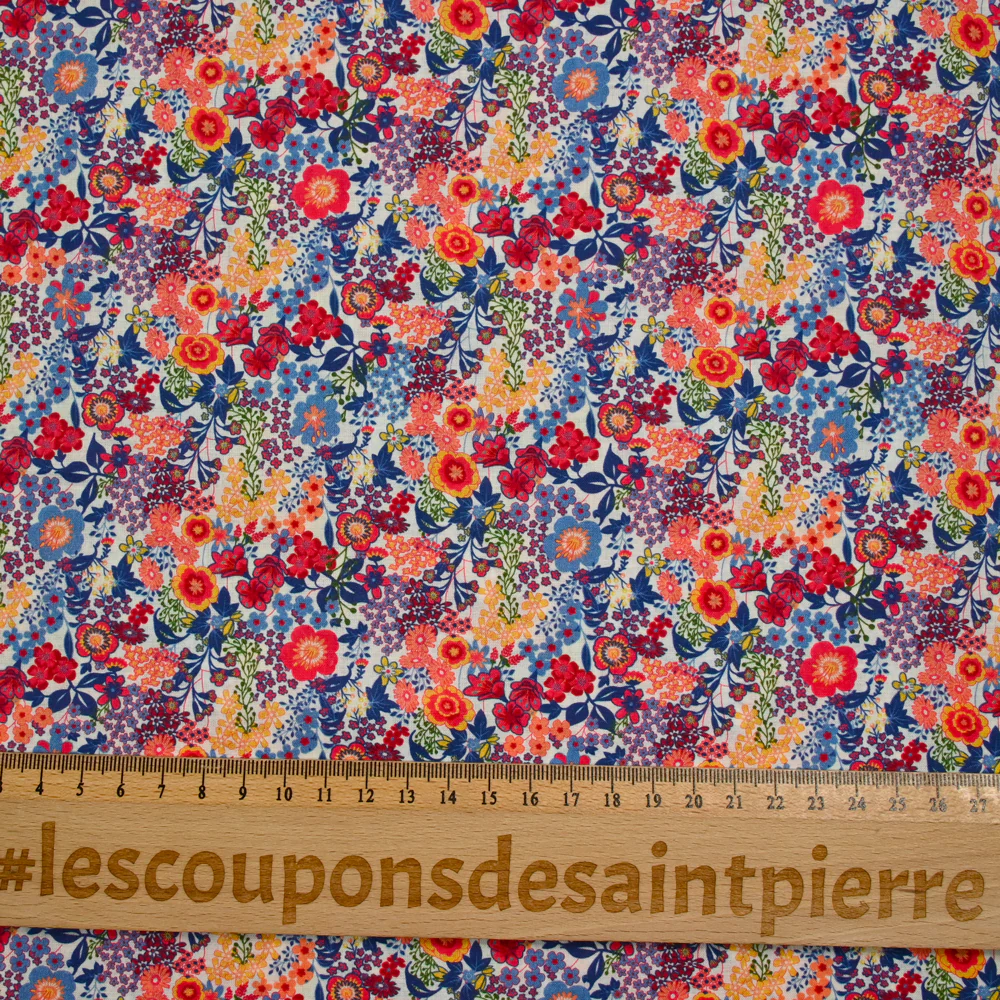 Coton imprimé Matilde fleurs orange et bleu au mètre - Image 5