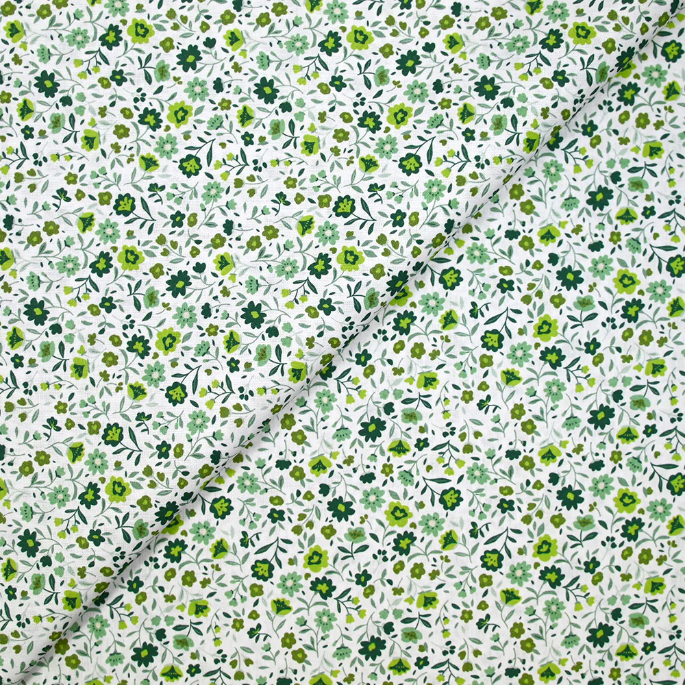 Coton imprimé ouragan floral vert fond blanc - Image 4
