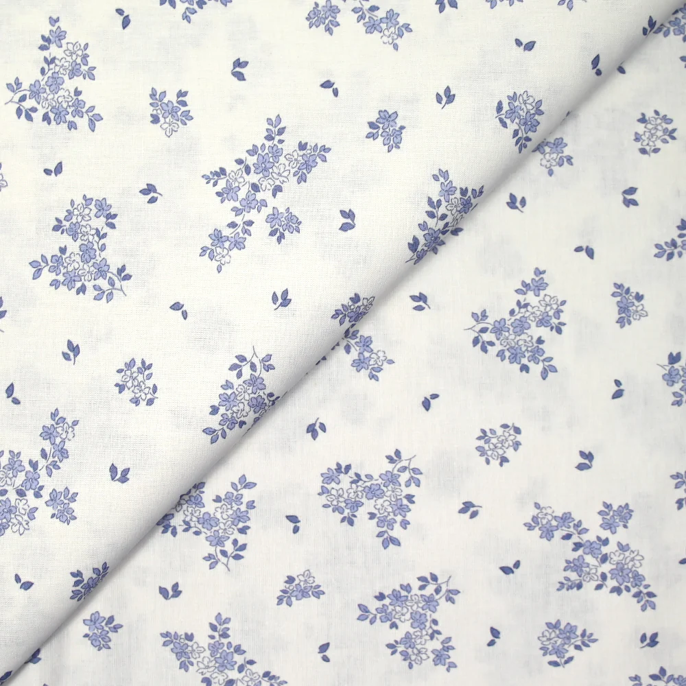 Coton imprimé petite brousse bleu fond blanc - Image 4