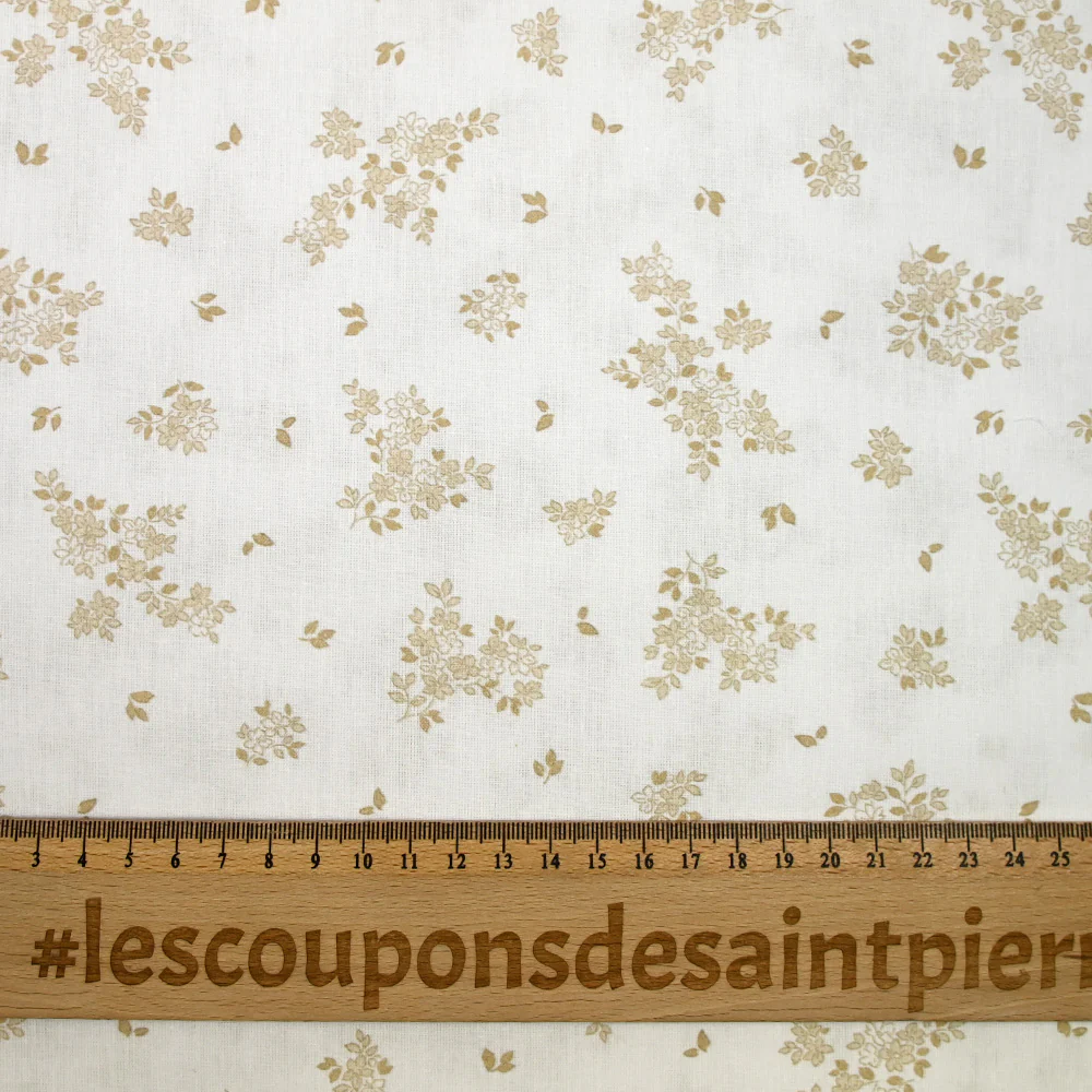 Coton imprimé petite brousse marron clair fond blanc - Image 3