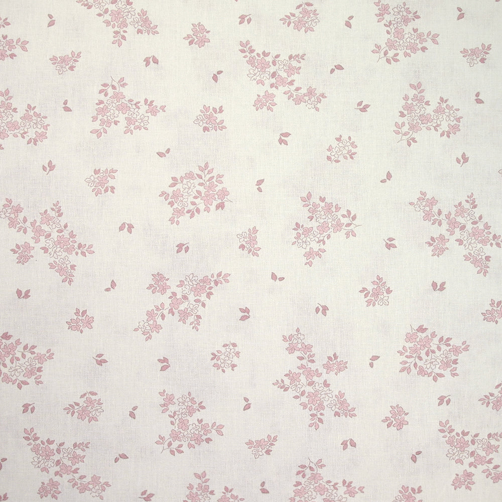 Coton imprimé petite brousse rose fond blanc