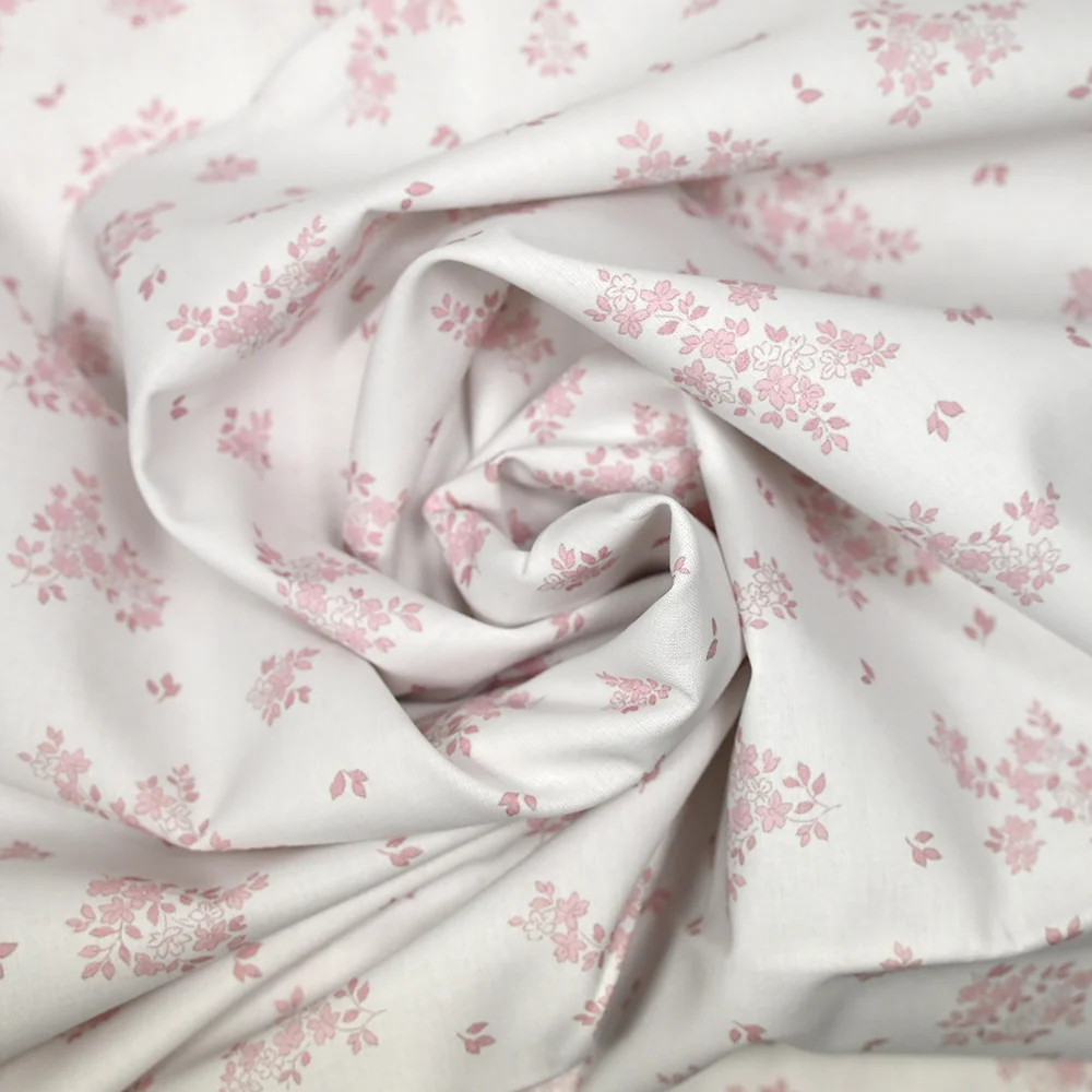 Coton imprimé petite brousse rose fond blanc - Image 2